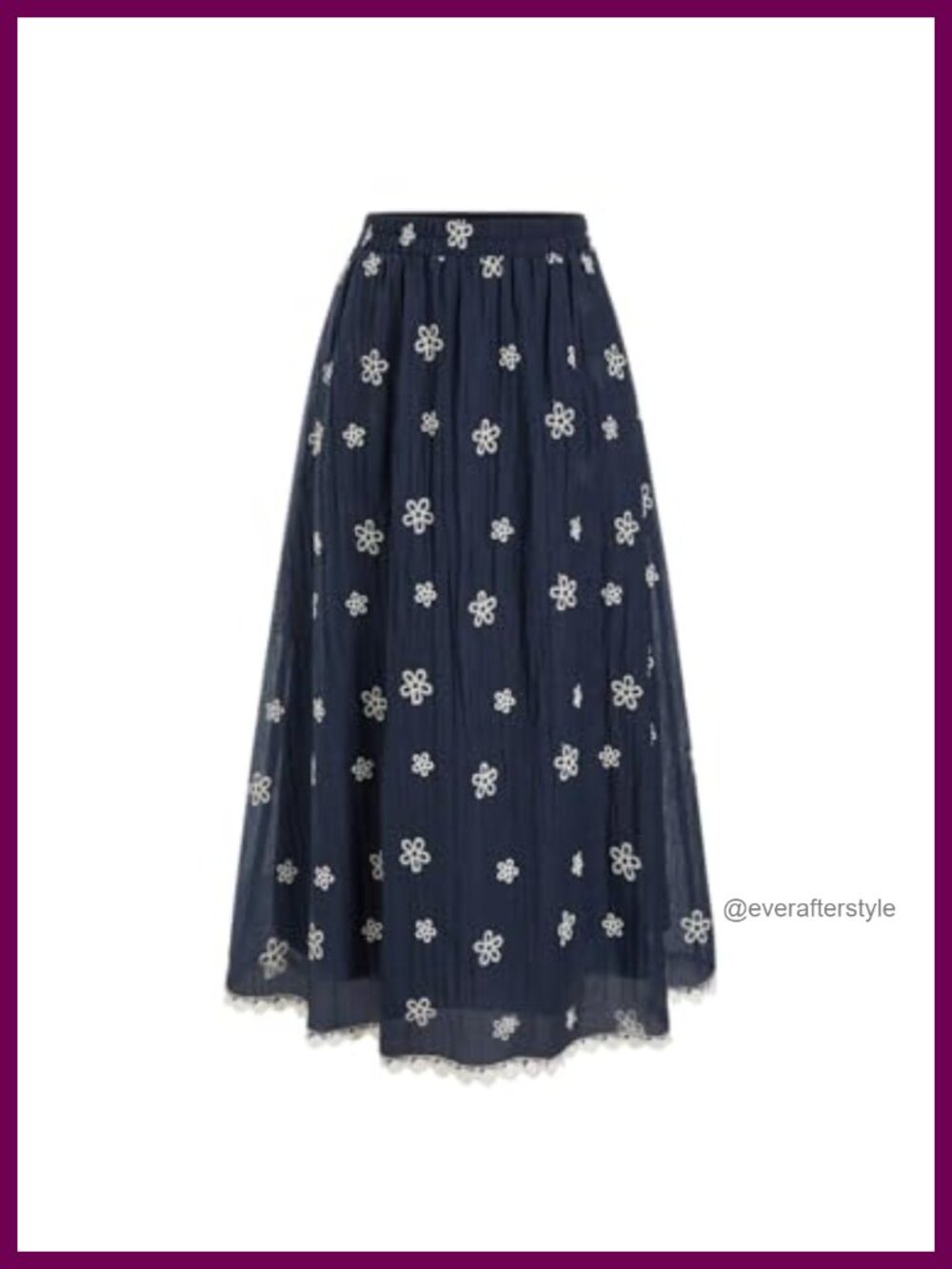 Floral A-Line Long Skirt Mesh Lace Trim Elastic Waist Summer Beach